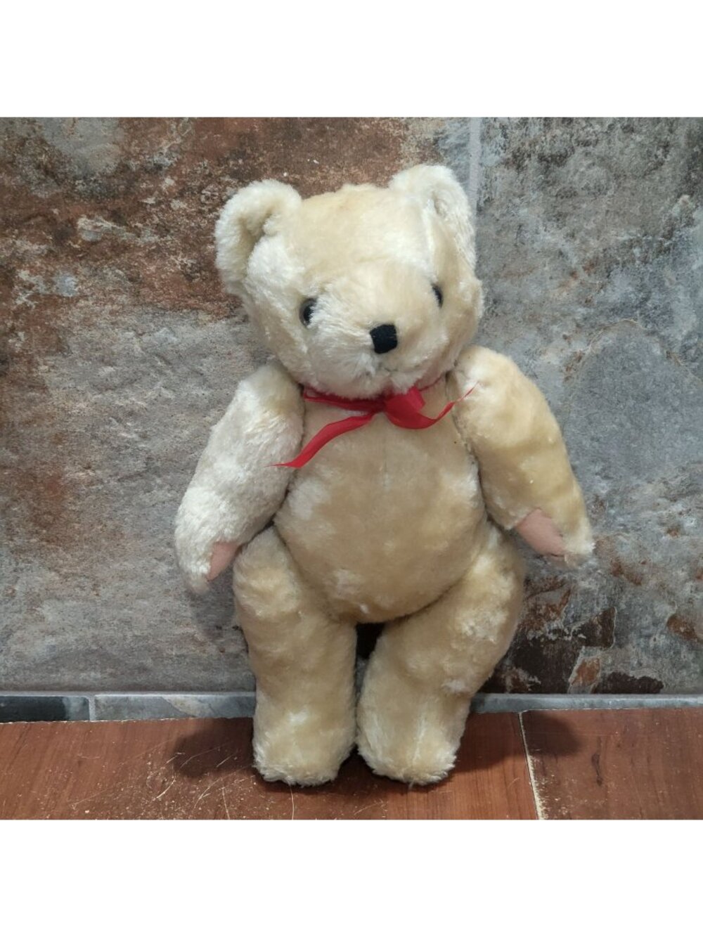 Vintage Light Beige Cream Colored Plush Jointed Teddy Bear 12"